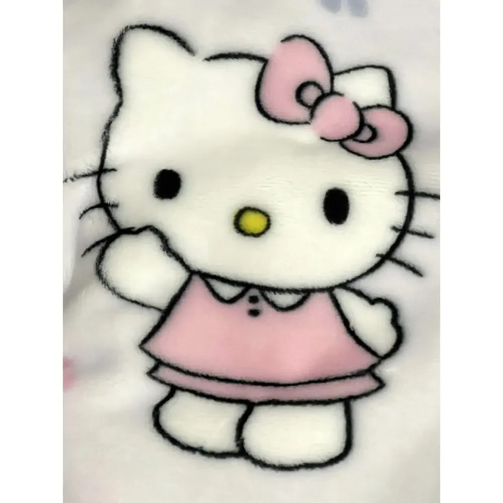 Hello Kitty Throw Blanket Spring Blue Pink Flowers Plush Fleece 50 X 70” Easter